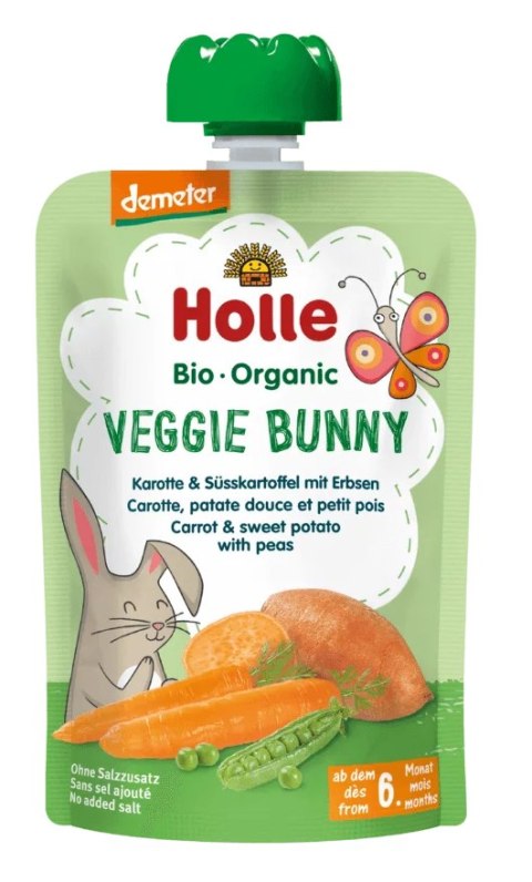MUS WARZYWNY KRÓLIK (MARCHEW - SŁODKI ZIEMNIAK - GROSZEK) BEZ DODATKU CUKRÓW OD 6 MIESIĄCA DEMETER BIO 100 g - HOLLE MUS WARZYWNY KRÓLIK (MARCHEW - SŁODKI ZIEMNIAK - GROSZEK) BEZ DODATKU CUKRÓW OD 6 MIESIĄCA DEMETER BIO 100 g - HOLLE
