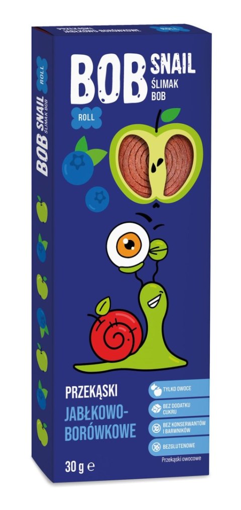 PRZEKĄSKA ROLL JABŁKO - BORÓWKA BEZ DODATKU CUKRÓW BEZGLUTENOWA 30 g - BOB SNAIL PRZEKĄSKA ROLL JABŁKO - BORÓWKA BEZ DODATKU CUKRÓW BEZGLUTENOWA 30 g - BOB SNAIL