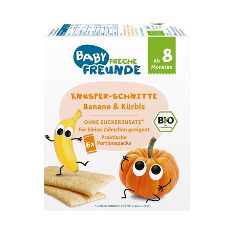 WAFLE WIELOZBOŻOWE Z BANANEM I DYNIĄ OD 8 MIESIĄCA BIO (6 x 14 g) 84 g - FRECHE FREUNDE WAFLE WIELOZBOŻOWE Z BANANEM I DYNIĄ OD 8 MIESIĄCA BIO (6 x 14 g) 84 g - FRECHE FREUNDE