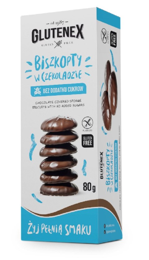 BISZKOPTY W CZEKOLADZIE BEZ DODATKU CUKRÓW BEZGLUTENOWE 80 g - GLUTENEX BISZKOPTY W CZEKOLADZIE BEZ DODATKU CUKRÓW BEZGLUTENOWE 80 g - GLUTENEX