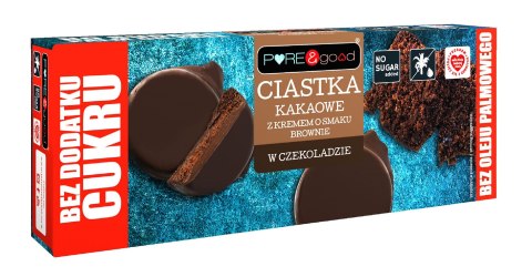 CIASTKA KAKAOWE Z KREMEM O SMAKU BROWNIE W CZEKOLADZIE DESEROWEJ BEZ DODATKU CUKRÓW 128 g - PURE&GOOD CIASTKA KAKAOWE Z KREMEM O SMAKU BROWNIE W CZEKOLADZIE DESEROWEJ BEZ DODATKU CUKRÓW 128 g - PURE&GOOD