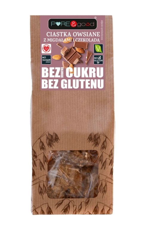 CIASTKA OWSIANE Z MIGDAŁAMI I CZEKOLADĄ BEZ DODATKU CUKRÓW BEZGLUTENOWE 150 g - PURE&GOOD CIASTKA OWSIANE Z MIGDAŁAMI I CZEKOLADĄ BEZ DODATKU CUKRÓW BEZGLUTENOWE 150 g - PURE&GOOD