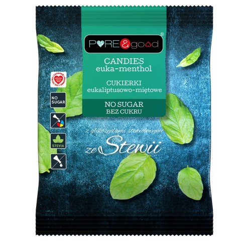 CUKIERKI EUKALIPTUSOWO - MIĘTOWE ZE STEWIĄ BEZ CUKRU 50 g - PURE&GOOD CUKIERKI EUKALIPTUSOWO - MIĘTOWE ZE STEWIĄ BEZ CUKRU 50 g - PURE&GOOD