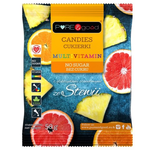CUKIERKI MULTIVITAMIN ZE STEWIĄ BEZ CUKRU 50 g - PURE&GOOD CUKIERKI MULTIVITAMIN ZE STEWIĄ BEZ CUKRU 50 g - PURE&GOOD