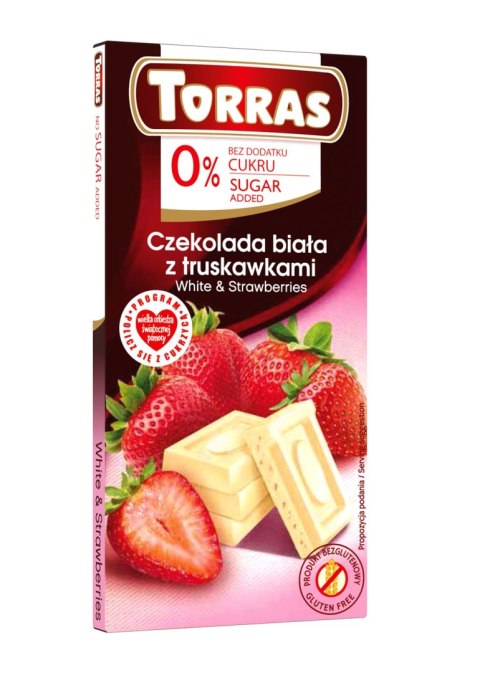 CZEKOLADA BIAŁA Z TRUSKAWKAMI BEZ DODATKU CUKRÓW BEZGLUTENOWA 75 g - TORRAS CZEKOLADA BIAŁA Z TRUSKAWKAMI BEZ DODATKU CUKRÓW BEZGLUTENOWA 75 g - TORRAS