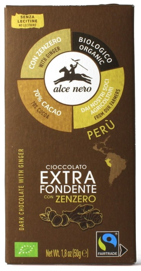 CZEKOLADA GORZKA Z IMBIREM FAIR TRADE BEZGLUTENOWA BIO 50 g - ALCE NERO CZEKOLADA GORZKA Z IMBIREM FAIR TRADE BEZGLUTENOWA BIO 50 g - ALCE NERO