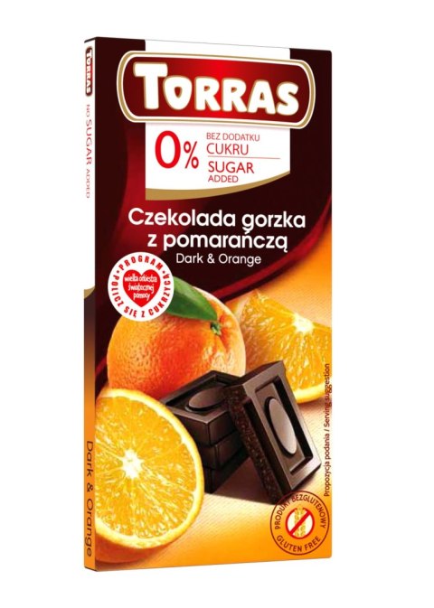 CZEKOLADA GORZKA Z POMARAŃCZĄ BEZ DODATKU CUKRÓW BEZGLUTENOWA 75 g - TORRAS CZEKOLADA GORZKA Z POMARAŃCZĄ BEZ DODATKU CUKRÓW BEZGLUTENOWA 75 g - TORRAS