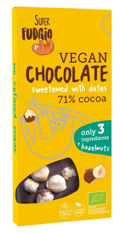 CZEKOLADA SŁODZONA DAKTYLAMI Z ORZECHAMI LASKOWYMI BEZGLUTENOWA BIO 100 g - ME GUSTO (SUPER FUDGIO) CZEKOLADA SŁODZONA DAKTYLAMI Z ORZECHAMI LASKOWYMI BEZGLUTENOWA BIO 100 g - ME GUSTO (SUPER FUDGIO)