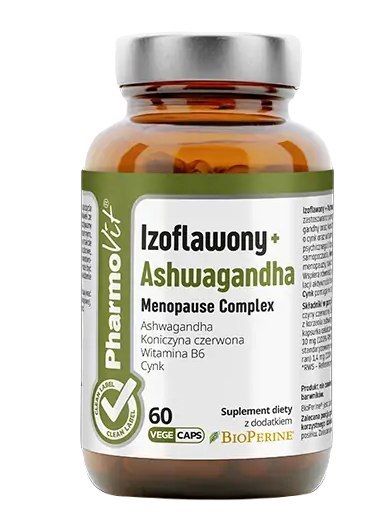 IZOFLAWONY + ASHWAGANDHA MENOPAUSE COMPLEX BEZGLUTENOWE 60 KAPSUŁEK - PHARMOVIT (CLEAN LABEL) IZOFLAWONY + ASHWAGANDHA MENOPAUSE COMPLEX BEZGLUTENOWE 60 KAPSUŁEK - PHARMOVIT (CLEAN LABEL)
