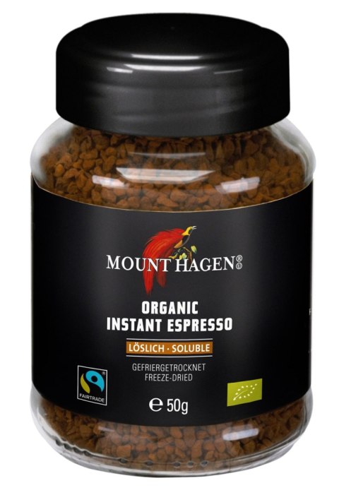 KAWA ROZPUSZCZALNA LIOFILIZOWANA ARABICA/ROBUSTA ESPRESSO FAIR TRADE BIO 50 g - MOUNT HAGEN KAWA ROZPUSZCZALNA LIOFILIZOWANA ARABICA/ROBUSTA ESPRESSO FAIR TRADE BIO 50 g - MOUNT HAGEN