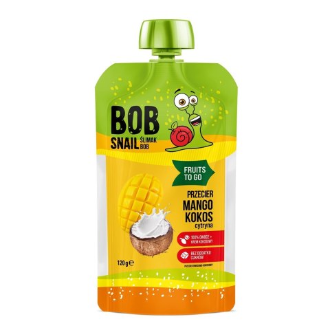 MUS FRUITS TO GO MANGO - KOKOS - CYTRYNA BEZ DODATKU CUKRÓW 120 g - BOB SNAIL MUS FRUITS TO GO MANGO - KOKOS - CYTRYNA BEZ DODATKU CUKRÓW 120 g - BOB SNAIL