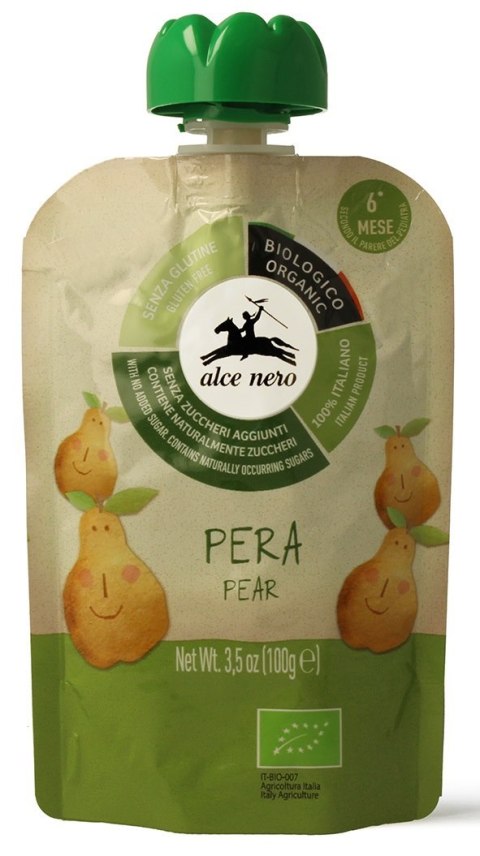 MUS GRUSZKOWY BEZ DODATKU CUKRÓW BEZGLUTENOWY OD 6 MIESIĄCA BIO 100 g - ALCE NERO MUS GRUSZKOWY BEZ DODATKU CUKRÓW BEZGLUTENOWY OD 6 MIESIĄCA BIO 100 g - ALCE NERO