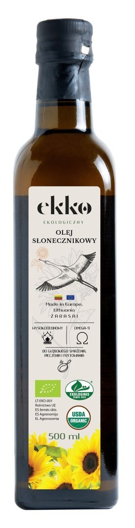 OLEJ SŁONECZNIKOWY DO GOTOWANIA I SMAŻENIA TŁOCZONY NA ZIMNO BIO 500 ml - EKKO OLEJ SŁONECZNIKOWY DO GOTOWANIA I SMAŻENIA TŁOCZONY NA ZIMNO BIO 500 ml - EKKO