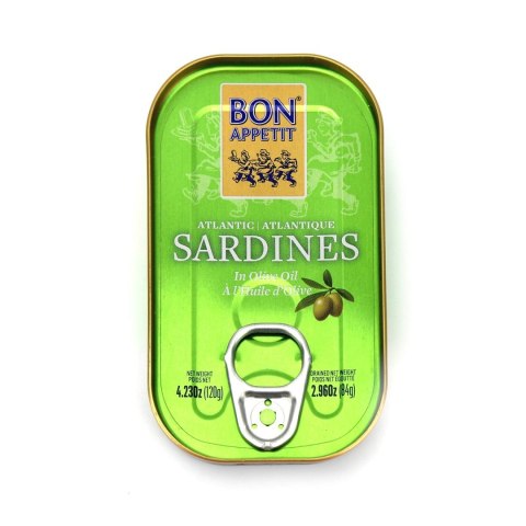 SARDYNKI PORTUGALSKIE W OLIWIE Z OLIWEK 120 g (84 g) - BON APPETIT SARDYNKI PORTUGALSKIE W OLIWIE Z OLIWEK 120 g (84 g) - BON APPETIT