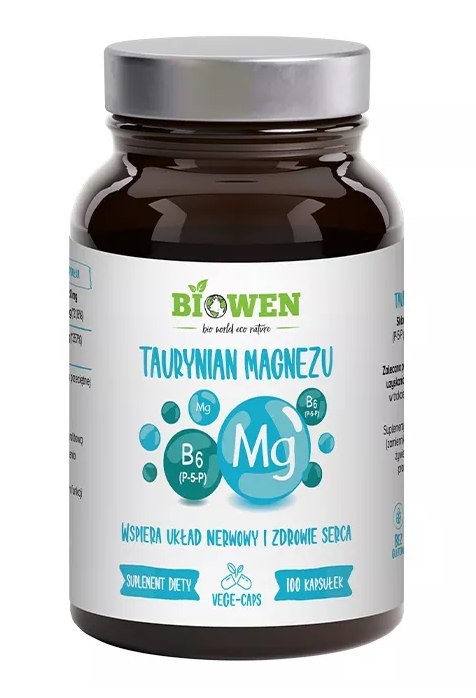 TAURYNIAN MAGNEZU + WITAMINA B6 BEZGLUTENOWY 100 KAPSUŁEK - BIOWEN TAURYNIAN MAGNEZU + WITAMINA B6 BEZGLUTENOWY 100 KAPSUŁEK - BIOWEN