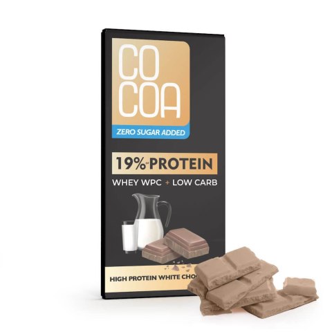 CZEKOLADA BIAŁA PROTEINOWA Z BIAŁKIEM WPC BEZ DODATKU CUKRÓW 65 g - COCOA CZEKOLADA BIAŁA PROTEINOWA Z BIAŁKIEM WPC BEZ DODATKU CUKRÓW 65 g - COCOA