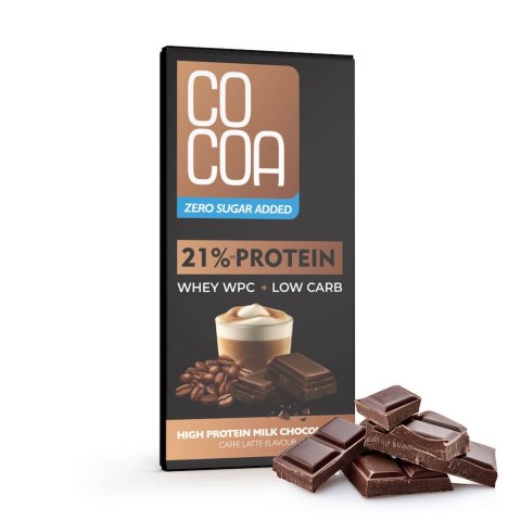 CZEKOLADA MLECZNA PROTEINOWA LATTE Z BIAŁKIEM WPC BEZ DODATKU CUKRÓW 65 g - COCOA CZEKOLADA MLECZNA PROTEINOWA LATTE Z BIAŁKIEM WPC BEZ DODATKU CUKRÓW 65 g - COCOA