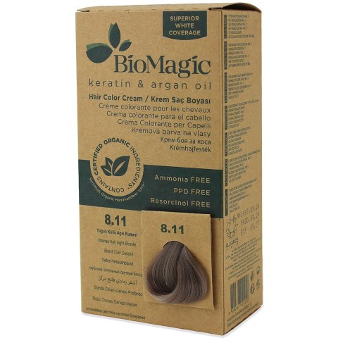 FARBA DO WŁOSÓW INTENSYWNY POPIELATY JASNY BLOND (8.11) 250 g - BIOMAGIC FARBA DO WŁOSÓW INTENSYWNY POPIELATY JASNY BLOND (8.11) 250 g - BIOMAGIC