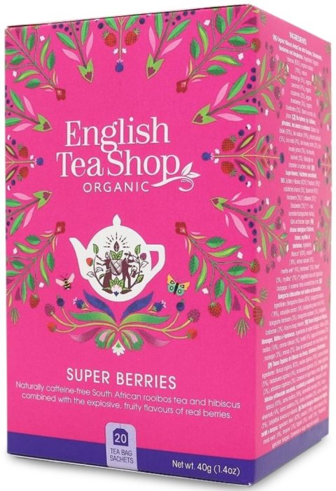 HERBATKA Z HIBISKUSEM, ROOIBOS, TRUSKAWKAMI, BORÓWKAMI I MALINAMI BIO (20 x 2,25 g) 45 g - ENGLISH TEA SHOP ORGANIC HERBATKA Z HIBISKUSEM, ROOIBOS, TRUSKAWKAMI, BORÓWKAMI I MALINAMI BIO (20 x 2,25 g) 45 g - ENGLISH TEA SHOP ORGANIC