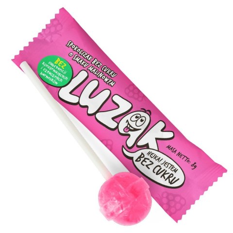 Luzak lizak bez cukru o smaku malinowym 8g Luzak lizak bez cukru o smaku malinowym 8g