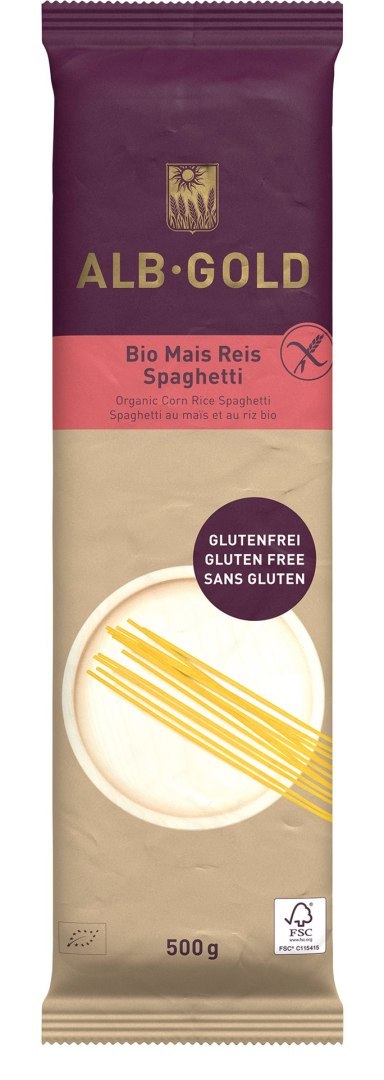 MAKARON (KUKURYDZIANO - RYŻOWY) SPAGHETTI BEZGLUTENOWY BIO 500 g - ALB GOLD MAKARON (KUKURYDZIANO - RYŻOWY) SPAGHETTI BEZGLUTENOWY BIO 500 g - ALB GOLD