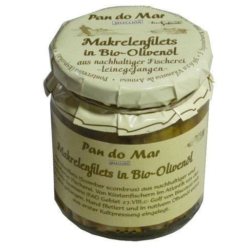 MAKRELA FILETY W BIO OLIWIE Z OLIWEK EXTRA VIRGIN 220 g (154 g) (SŁOIK) - PAN DO MAR MAKRELA FILETY W BIO OLIWIE Z OLIWEK EXTRA VIRGIN 220 g (154 g) (SŁOIK) - PAN DO MAR