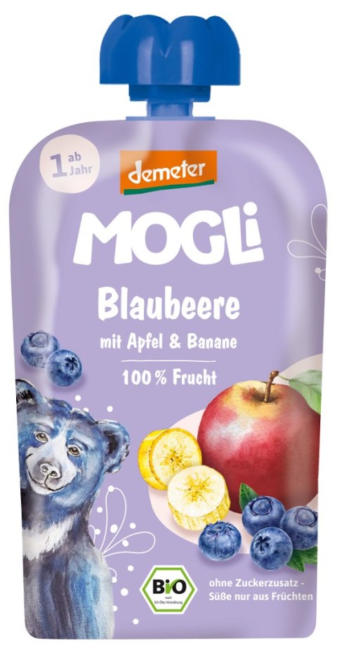 MUS JABŁKO - BANAN - BORÓWKA BEZ DODATKU CUKRÓW OD 1 ROKU DEMETER BIO 100 g - MOGLI MUS JABŁKO - BANAN - BORÓWKA BEZ DODATKU CUKRÓW OD 1 ROKU DEMETER BIO 100 g - MOGLI
