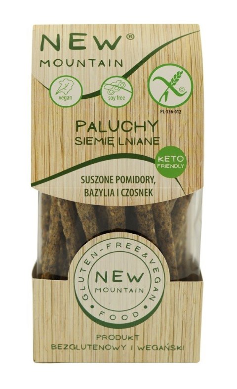 PALUCHY Z SIEMIENIEM LNIANYM, POMIDORAMI, CZOSNKIEM I BAZYLIĄ BEZGLUTENOWE 200 g - NEW MOUNTAIN PALUCHY Z SIEMIENIEM LNIANYM, POMIDORAMI, CZOSNKIEM I BAZYLIĄ BEZGLUTENOWE 200 g - NEW MOUNTAIN