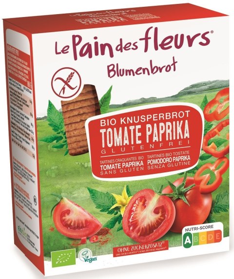 PIECZYWO CHRUPKIE POMIDOROWO - PAPRYKOWE BEZGLUTENOWE BIO 150 g - LE PAIN DES FLEURS PIECZYWO CHRUPKIE POMIDOROWO - PAPRYKOWE BEZGLUTENOWE BIO 150 g - LE PAIN DES FLEURS