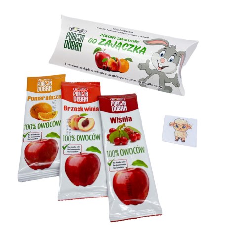 SMAKOŁYKI OD ZAJĄCZKA (3 OWOCOWE PRZEKĄSKI + TATUAŻ) 48 g - PORCJA DOBRA (PRODUKT SEZONOWY) SMAKOŁYKI OD ZAJĄCZKA (3 OWOCOWE PRZEKĄSKI + TATUAŻ) 48 g - PORCJA DOBRA (PRODUKT SEZONOWY)