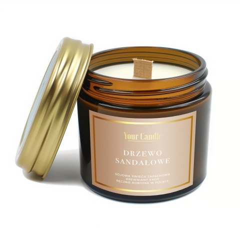 ŚWIECA SOJOWA ZAPACHOWA Z DREWNIANYM KNOTEM DRZEWO SANDAŁOWE 120 ml - YOUR CANDLE ŚWIECA SOJOWA ZAPACHOWA Z DREWNIANYM KNOTEM DRZEWO SANDAŁOWE 120 ml - YOUR CANDLE