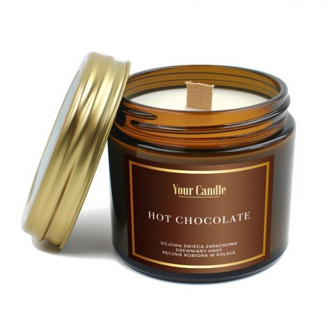 ŚWIECA SOJOWA ZAPACHOWA Z DREWNIANYM KNOTEM HOT CHOCOLATE 120 ml - YOUR CANDLE ŚWIECA SOJOWA ZAPACHOWA Z DREWNIANYM KNOTEM HOT CHOCOLATE 120 ml - YOUR CANDLE