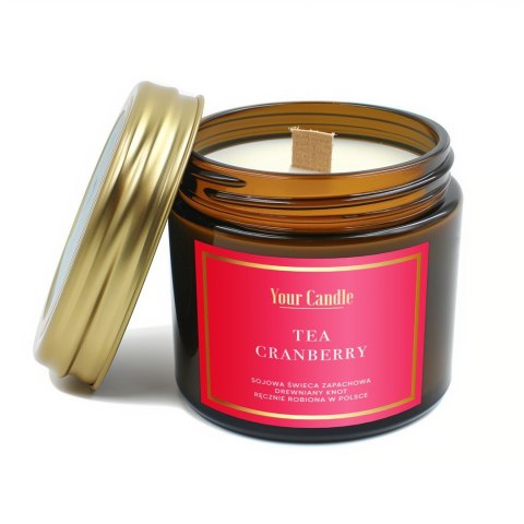 ŚWIECA SOJOWA ZAPACHOWA Z DREWNIANYM KNOTEM TEA CRANBERRY 120 ml - YOUR CANDLE ŚWIECA SOJOWA ZAPACHOWA Z DREWNIANYM KNOTEM TEA CRANBERRY 120 ml - YOUR CANDLE