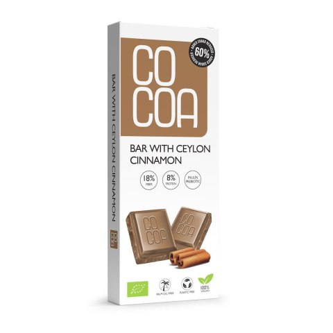 TABLICZKA Z CYNAMONEM CEJLOŃSKIM 60 % MNIEJ CUKRU BIO 40 g - COCOA TABLICZKA Z CYNAMONEM CEJLOŃSKIM 60 % MNIEJ CUKRU BIO 40 g - COCOA