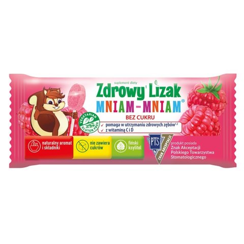 Zdrowy Lizak Mniam-Mniam o smaku malinowym Starpharma, 6g (płaski) Zdrowy Lizak Mniam-Mniam o smaku malinowym Starpharma, 6g (płaski)