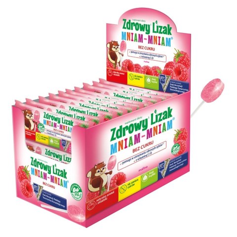 Zdrowy Lizak Mniam-Mniam o smaku malinowym Starpharma, 6g (płaski) Zdrowy Lizak Mniam-Mniam o smaku malinowym Starpharma, 6g (płaski)