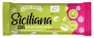 BATON PISTACJOWY Z MALINAMI "SICILIANA RAW" BEZGLUTENOWY BIO 40 g - ZMIANY ZMIANY