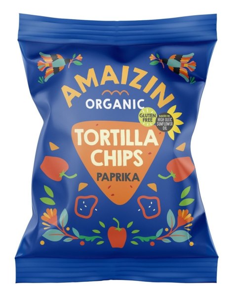 CHIPSY TORTILLA KUKURYDZIANE PAPRYKOWE BEZGLUTENOWE BIO 75 g - AMAIZIN CHIPSY TORTILLA KUKURYDZIANE PAPRYKOWE BEZGLUTENOWE BIO 75 g - AMAIZIN