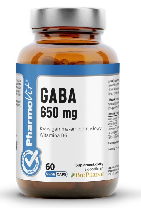 GABA (650 mg) BEZGLUTENOWA 60 KAPSUŁEK - PHARMOVIT (CLEAN LABEL) GABA (650 mg) BEZGLUTENOWA 60 KAPSUŁEK - PHARMOVIT (CLEAN LABEL)