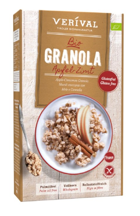 GRANOLA BŁONNIKOWA Z JABŁKIEM I CYNAMONEM BEZGLUTENOWA BIO 325 g - VERIVAL GRANOLA BŁONNIKOWA Z JABŁKIEM I CYNAMONEM BEZGLUTENOWA BIO 325 g - VERIVAL