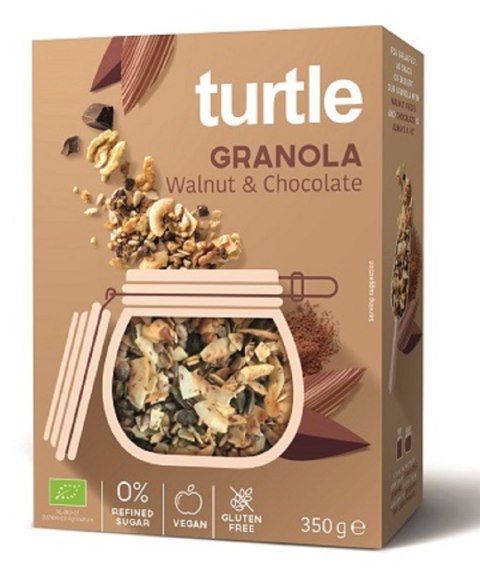 GRANOLA ORZECH WŁOSKI - CZEKOLADA BEZGLUTENOWA BIO 350 g - TURTLE GRANOLA ORZECH WŁOSKI - CZEKOLADA BEZGLUTENOWA BIO 350 g - TURTLE