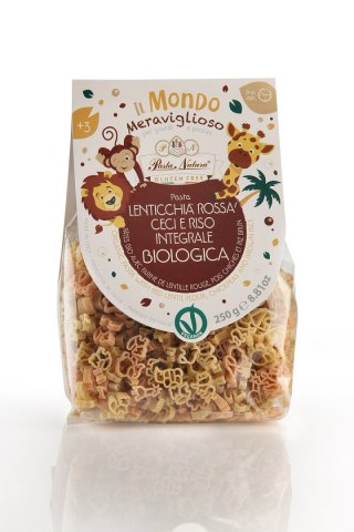 MAKARON PROTEINOWY (SOCZEWICA CZERWONA - CIECIERZYCA - RYŻ BRĄZOWY) DLA DZIECI SAWANNA BEZGLUTENOWY BIO 250 g - PASTA NATURA