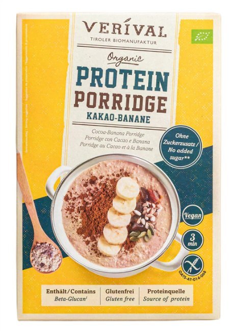 OWSIANKA PROTEINOWA Z KAKAO I BANANEM BEZ DODATKU CUKRÓW BEZGLUTENOWA BIO 350 g - VERIVAL OWSIANKA PROTEINOWA Z KAKAO I BANANEM BEZ DODATKU CUKRÓW BEZGLUTENOWA BIO 350 g - VERIVAL