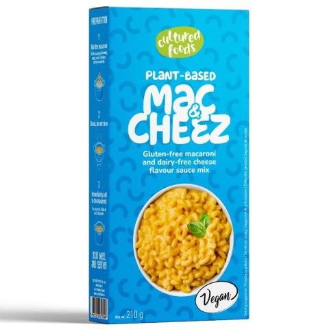 Roślinna mieszanka na sos o smaku sera z bezglutenowym makaronem "MAC & CHEEZ" Cultured Foods, 210g Roślinna mieszanka na sos o smaku sera z bezglutenowym makaronem "MAC & CHEEZ" Cultured Foods, 210g