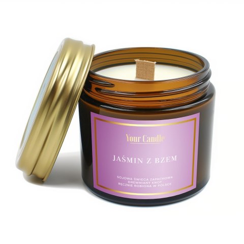 ŚWIECA SOJOWA ZAPACHOWA Z DREWNIANYM KNOTEM JAŚMIN Z BZEM 120 ml - YOUR CANDLE ŚWIECA SOJOWA ZAPACHOWA Z DREWNIANYM KNOTEM JAŚMIN Z BZEM 120 ml - YOUR CANDLE