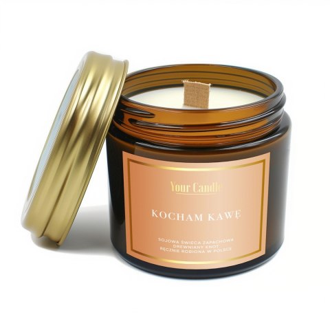 ŚWIECA SOJOWA ZAPACHOWA Z DREWNIANYM KNOTEM KOCHAM KAWĘ 120 ml - YOUR CANDLE ŚWIECA SOJOWA ZAPACHOWA Z DREWNIANYM KNOTEM KOCHAM KAWĘ 120 ml - YOUR CANDLE