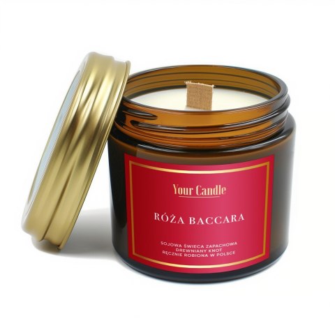 ŚWIECA SOJOWA ZAPACHOWA Z DREWNIANYM KNOTEM RÓŻA BACCARA 120 ml - YOUR CANDLE ŚWIECA SOJOWA ZAPACHOWA Z DREWNIANYM KNOTEM RÓŻA BACCARA 120 ml - YOUR CANDLE