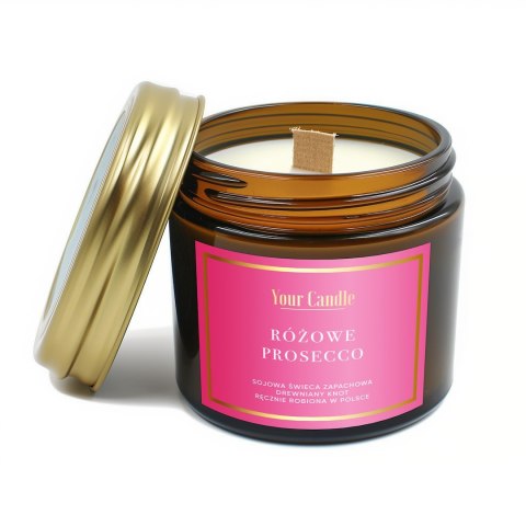 ŚWIECA SOJOWA ZAPACHOWA Z DREWNIANYM KNOTEM RÓŻOWE PROSECCO 120 ml - YOUR CANDLE ŚWIECA SOJOWA ZAPACHOWA Z DREWNIANYM KNOTEM RÓŻOWE PROSECCO 120 ml - YOUR CANDLE