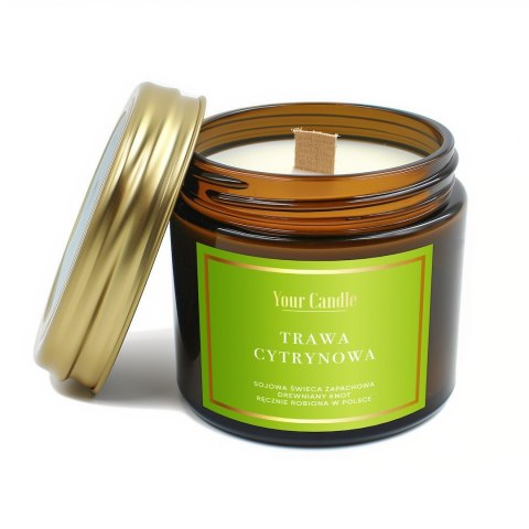 ŚWIECA SOJOWA ZAPACHOWA Z DREWNIANYM KNOTEM TRAWA CYTRYNOWA 120 ml - YOUR CANDLE ŚWIECA SOJOWA ZAPACHOWA Z DREWNIANYM KNOTEM TRAWA CYTRYNOWA 120 ml - YOUR CANDLE