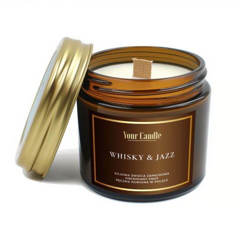 ŚWIECA SOJOWA ZAPACHOWA Z DREWNIANYM KNOTEM WHISKY & JAZZ 120 ml - YOUR CANDLE ŚWIECA SOJOWA ZAPACHOWA Z DREWNIANYM KNOTEM WHISKY & JAZZ 120 ml - YOUR CANDLE